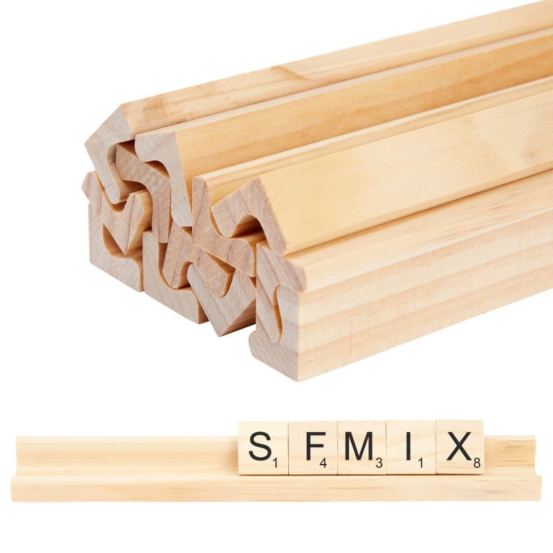 Infinite Curiosity Bright Creations Wooden Scrabble Tile Holder - Game Organizer with Scrabble Trays - Craft Display for Letter Tiles - Space-Saving Racks - Pack of 12, Brown, 7.5 x 0.75 x 0.85 in - Image 1